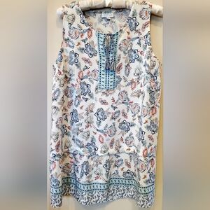 J. Jill White Sleeveless Tunic / Blue, Rust, Coral, Floral Print P-P 19", L 29"